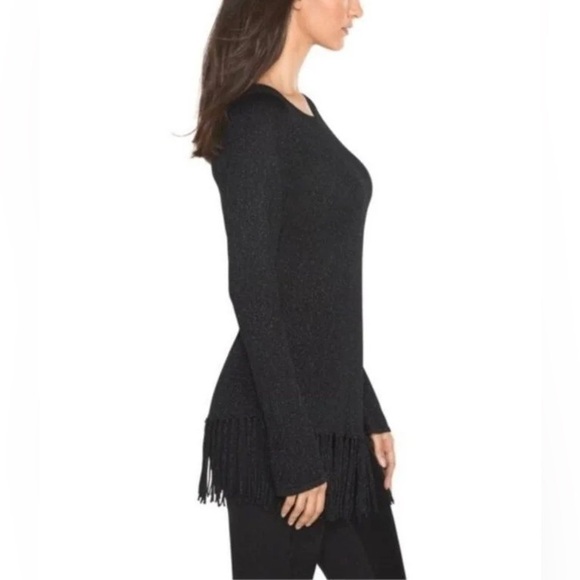 WHITE HOUSE BLACK MARKET ASYMMETRICAL HEM FRINGE TOP LONG SLEEVES WITH GLITTER - Picture 9 of 10